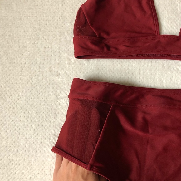 Maroon high waisted mesh side bikini - Picture 2 of 5